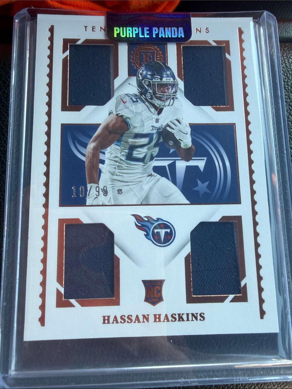 Panini White Navy Tennessee Titans Hassan Haskins Rookie Patch Card 10/99